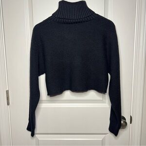 House of Harlow 1960 Congac Black Cropped Turtleneck Ribbed Sweater Size Large